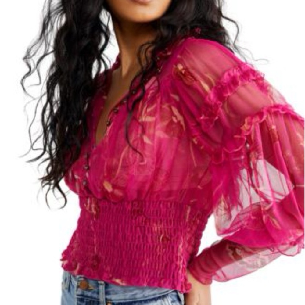 Free People Shine Ruffled Sheer Blouse - Small